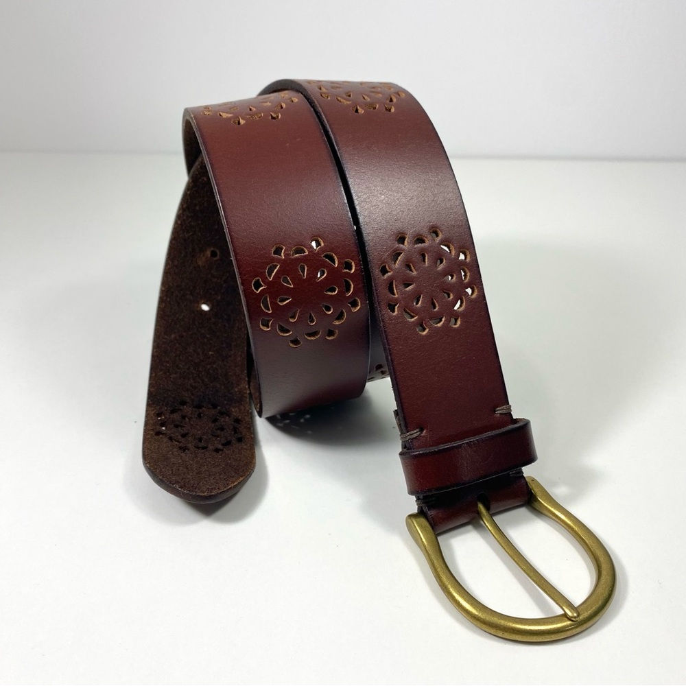 Lucky Brand Los Angeles Blossom Laser Cut Out Cognac Brown Casual Leather Belt L - Picture 14 of 14